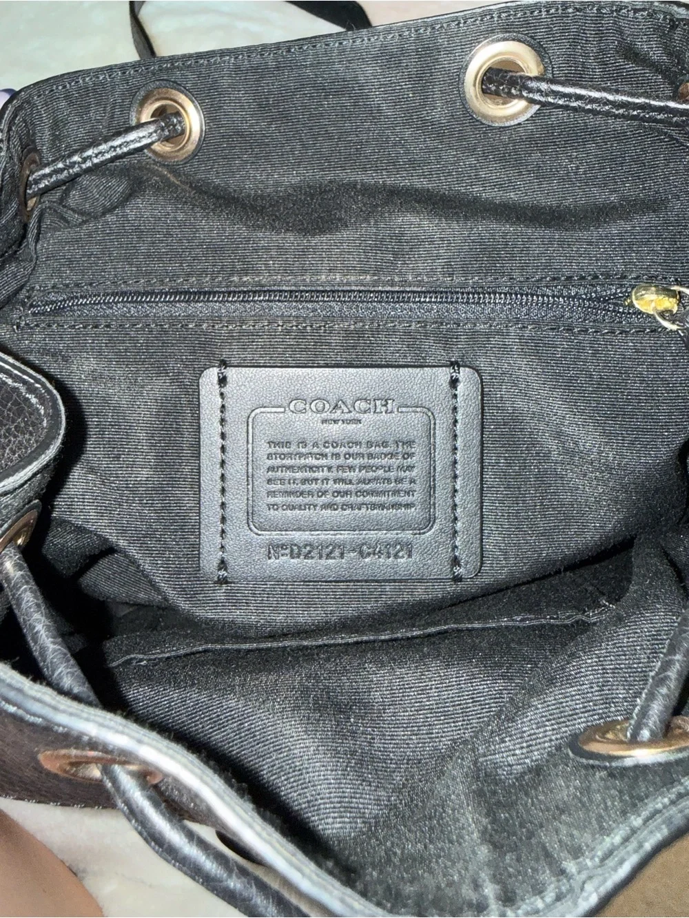 Coach Black Pebbled Leather Mini Drawstring Backpack